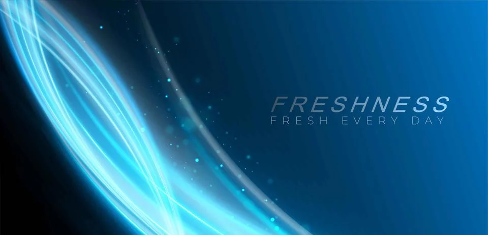 Blue dynamic waves on black background showing a stream of fresh clean air Stock Illustration