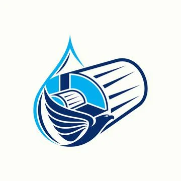 Blue eagle and paper roll drop logo for paper mill, printing industry, recycling Stock Illustration