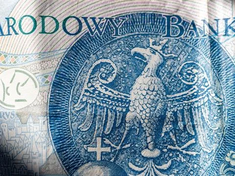 Blue eagle emblem on Polish banknote Stock Illustration