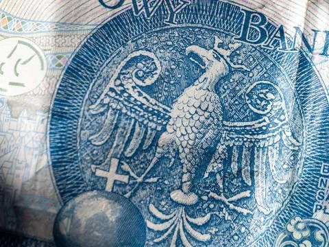 Blue eagle emblem on Polish banknote Stock Illustration