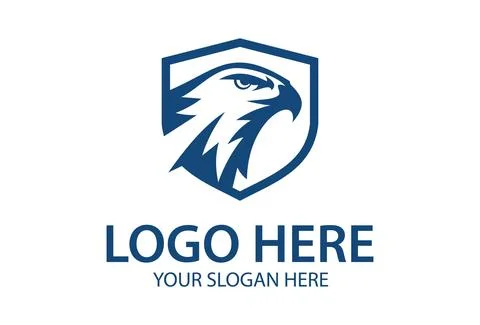 Blue Eagle Head with Shield Logo Design	 Stock Illustration