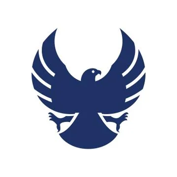 Blue eagle with opened wings silhouette vector illustration isolated on white Stock Illustration