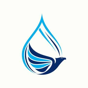 Blue eagle water drop logo design for clean water supply, plumbing, aqua Stock Illustration