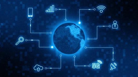 Blue earth ​connection and data transfer futuristic technology background Stockbeeldmateriaal 152929805