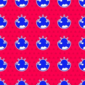 Blue Earth core structure crust icon isolated seamless pattern on red background Stock Illustration