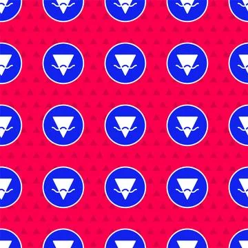 Blue Earth element of the symbol alchemy icon isolated seamless pattern on red Stock Illustration