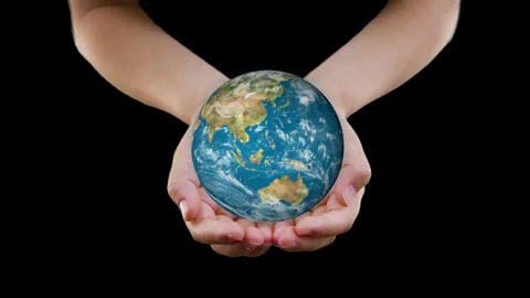A Blue Earth Floating in the Palm of Your Hand Stock Footage 327606703