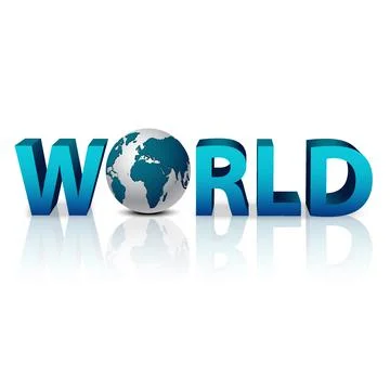 Blue earth globe completing the word world Stock-Illustration