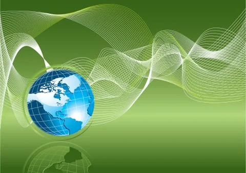 Blue earth globe on green background Illustration
