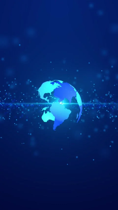Blue earth particle horizon background with glowing globe, soft bokeh dots, and Stock Footage 340552496