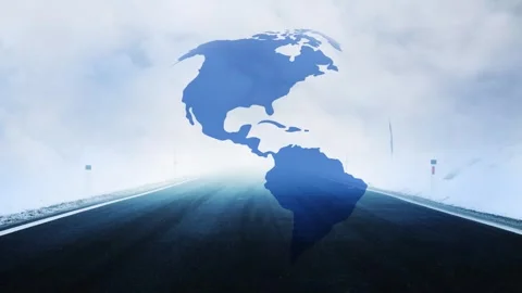 Blue earth planet seamless looping with foggy asphalt road Stock Footage 340237961