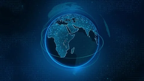 Blue Earth Technology Background with Worldwide Internet Communication Network Stock Footage 342625465