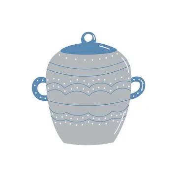 Blue Earthen pot vector. Cooking food in earthen pots. Earthen pot on white Stock-Illustration