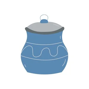 Blue Earthen pot vector. Cooking food in earthen pots. Earthen pot on white Stock Illustration