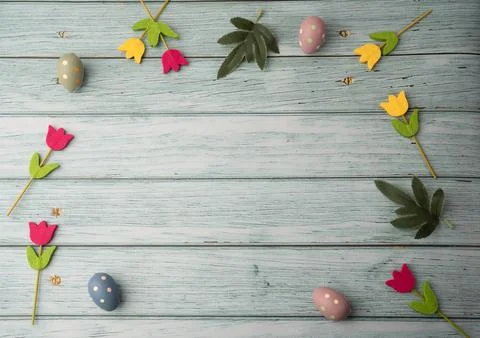 Blue Easter background with copy space Stock Photos
