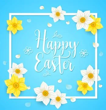 Blue Easter background with flowers Stock Illustration