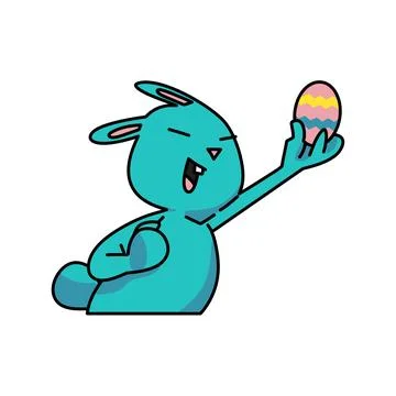 Blue easter bunny holding easter eggs flat vector illustration Stockillustratie