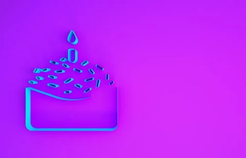 Blue Easter cake and candle icon isolated on purple background. Happy Easter. Illustrazione stock