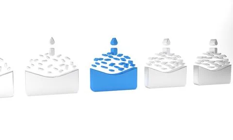 Blue Easter cake and candle icon isolated on white background. Happy Easter.. Illustrazione stock
