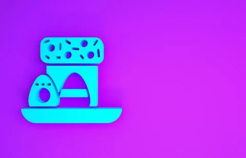 Blue Easter cake and eggs icon isolated on purple background. Happy Easter. M Stock Illustration