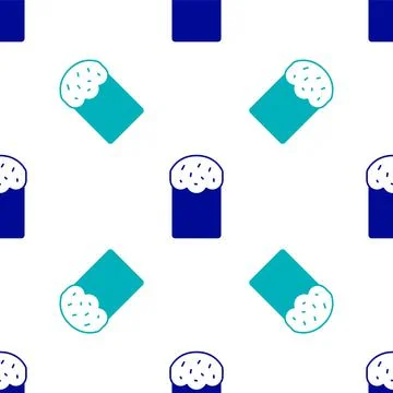 Blue Easter cake icon isolated seamless pattern on white background. Happy 스톡 일러스트