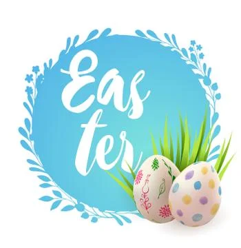 Blue Easter card with eggs Stock Illustration
