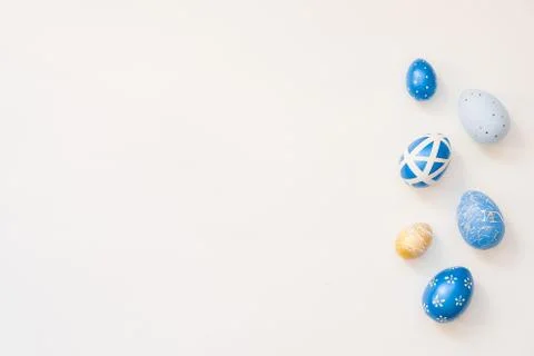 Blue Easter decorated eggs isolated on white background. Minimal easter concept Stock Photos