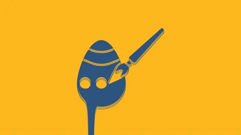 Blue Easter egg and paint brush icon isolated on orange background. Happy Easter Stock Footage 234726836
