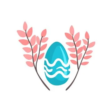 Blue Easter Egg and Spring Twigs Vector Illustration Stock Illustration