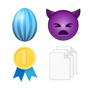 Blue easter egg, angry face, golden medal and file document. Set of 4 icons イラスト素材