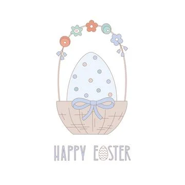 Blue Easter egg in basket. Vector illustration for card, invitation, banner Stock Illustration