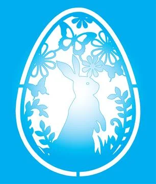 Blue Easter Egg with Bunny and Flowers - Decorative Spring Design Stock Illustration