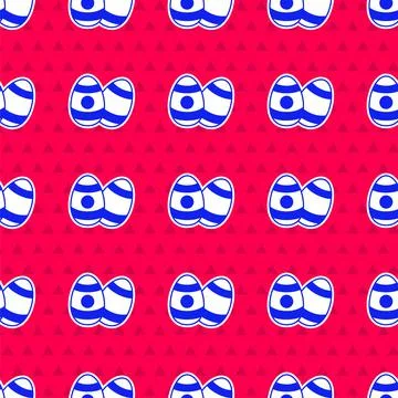 Blue Easter egg icon isolated seamless pattern on red background. Happy Easter 스톡 일러스트