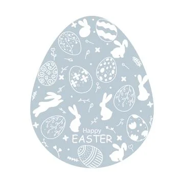 Blue Easter egg isolated on white background with silhouette of Easter bunnies Stock Illustration