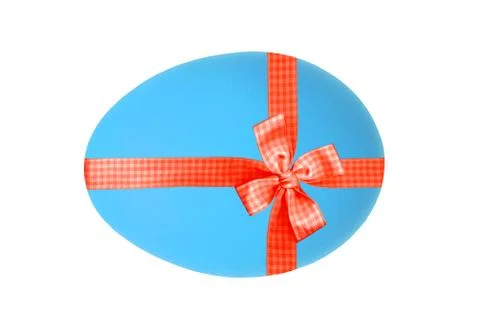 Blue Easter egg with red ribbon and bow isolated on white Foto stock