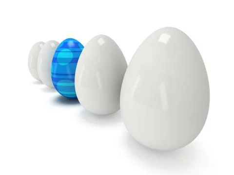 Blue easter egg in a row of the white eggs Stock Illustration