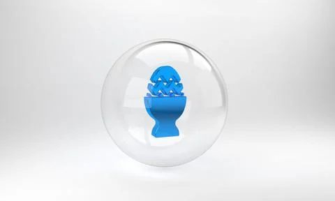 Blue Easter egg on a stand icon isolated on grey background. Happy Easter. Gl 스톡 일러스트