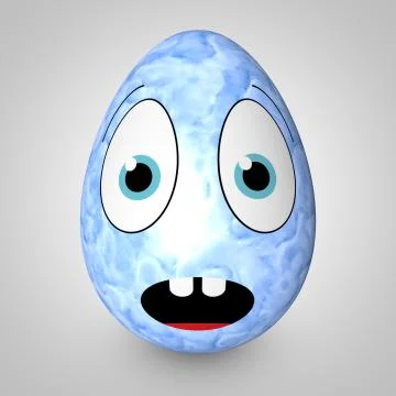 Blue Easter Egg with a wondering Face (3D Rendering) Stock Illustration