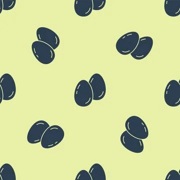 Blue Easter eggs icon isolated seamless pattern on yellow background. Happy 스톡 일러스트