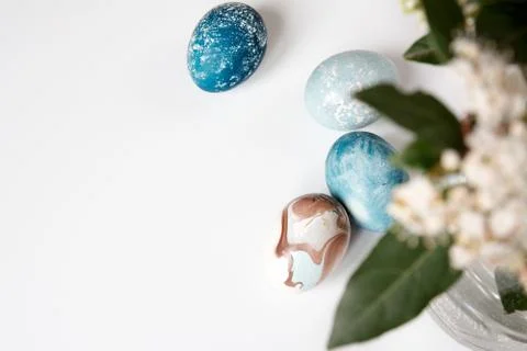 Blue Easter Eggs, overhead view Stock Photos