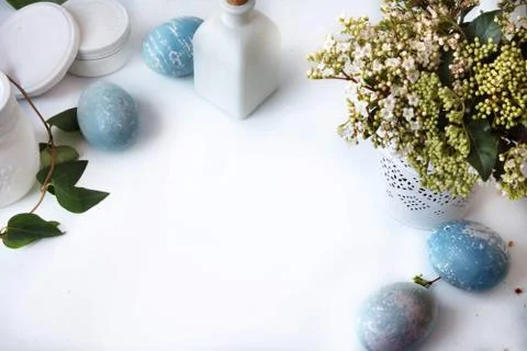 Blue Easter Eggs, overhead view Stock Photos