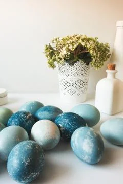 Blue Easter Eggs, overhead view Stock Photos