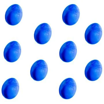 Blue Easter eggs without shadow on a white background, a seamless pattern, 스톡 사진