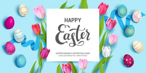 Blue Easter holiday banner Stock Illustration