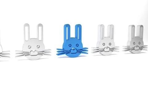 Blue Easter rabbit icon isolated on white background. Easter Bunny. Minimal.. Stock Illustration