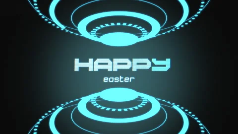 Blue easter-themed design features stylish Happy Easter text on circular pattern Stock Footage 258728760