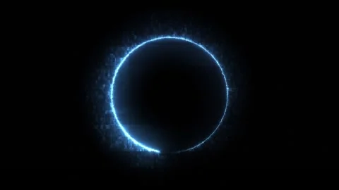 Blue Eclipse Neon Ring Energy Portal on Black Stock Footage 341365771