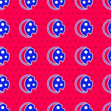 Blue Eclipse of the sun icon isolated seamless pattern on red background. T.. Stock Illustration