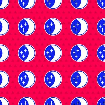 Blue Eclipse of the sun icon isolated seamless pattern on red background. T.. 스톡 일러스트
