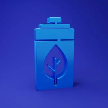 Blue Eco nature leaf and battery icon isolated on blue background. Energy b.. Stock Illustration